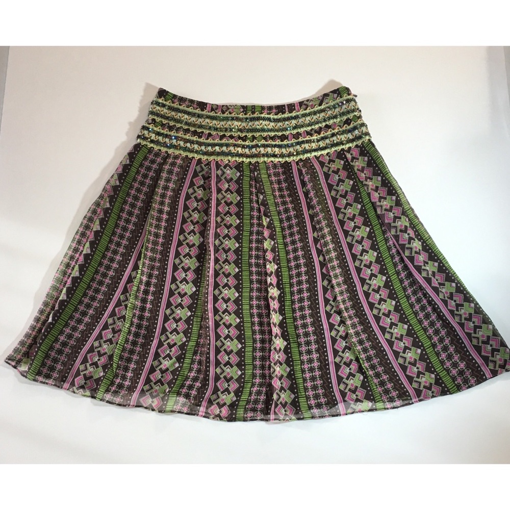 Free People Boho Embellished Silk Chiffon Skirt